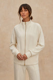 Varley Clothing Arlene Zip-Through Sweat Style VAR03384 in Pristine;  Cream Colored Zip through Stand Collar Sweatshirt