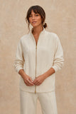 Varley Clothing Arlene Zip-Through Sweat Style VAR03384 in Pristine;  Cream Colored Zip through Stand Collar Sweatshirt