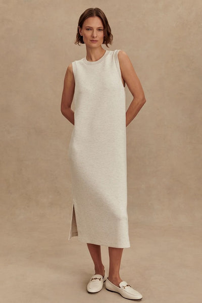 Varley Clothing Beatrice Midi Dress Style VAR02786 IVML in Ivory Marl;Ribbed Fall Midi Dress;Sporty Style Dress; 