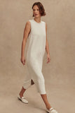 Varley Clothing Beatrice Midi Dress Style VAR02786 IVML in Ivory Marl;Ribbed Fall Midi Dress;Sporty Style Dress; 
