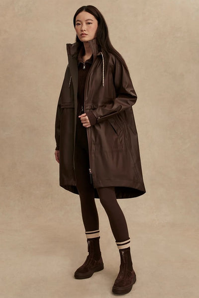 Varley Clothing Kirsten Raincoat Style VAR01423 DATR in Dark Truffle;Chocolate Brown Long Raincoat;Fall Raincoat; 