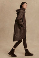 Varley Clothing Kirsten Raincoat Style VAR01423 DATR in Dark Truffle;Chocolate Brown Long Raincoat;Fall Raincoat; 