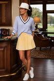 Varley Clothing Maurice V-Neck Sweater style VAR03111 in Xenon Blue. Women's all cotton varsity style v-neck Summer sweater.  Country Club chic.