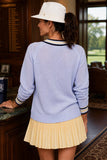 Varley Clothing Maurice V-Neck Sweater style VAR03111 in Xenon Blue. Women's all cotton varsity style v-neck Summer sweater.  Country Club chic.
