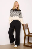 Varley Clothing Siren Relaxed Jacquard Sweater Style Var02313-WCBF In Cream with Black;Winter Jacquard Sweater; 