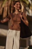 Varley Clothing Toni Fine Knit Polo Style VAR02932 DEES in Deep Sand; Knit Fall Polo Style Top