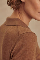 Varley Clothing Toni Fine Knit Polo Style VAR02932 DEES in Deep Sand; Knit Fall Polo Style Top