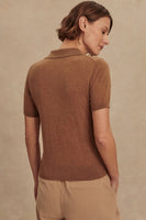 Varley Clothing Toni Fine Knit Polo Style VAR02932 DEES in Deep Sand; Knit Fall Polo Style Top