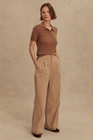 Varley Clothing Toni Fine Knit Polo Style VAR02932 DEES in Deep Sand; Knit Fall Polo Style Top