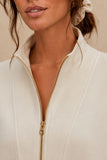 Varley Clothing Arlene Zip-Through Sweat Style VAR03384 in Pristine;  Cream Colored Zip through Stand Collar Sweatshirt