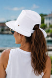 Wallaroo Hats Gabi Ponytail hat in White Style Gabi-WH. Women's UV rated woven fedora style ponytail sun hat.  Bfree American Summer Collection.