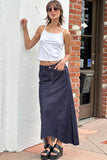 Wash Lab Denim Selma Pieced Denim Maxi Skirt Style WL0233K-2 in Acid Gret and In Raw Denim; Raw Hem Denim Maxi skirt; Wash Lab Raw Hem Denim Skirt; Fall Denim Skirt