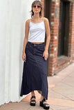 Wash Lab Denim Selma Pieced Denim Maxi Skirt Style WL0233K-2 in Acid Gret and In Raw Denim; Raw Hem Denim Maxi skirt; Wash Lab Raw Hem Denim Skirt; Fall Denim Skirt