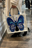 Wolf and Willa Large Butterfly Tote Ikat Handles;Silk Velvet Hand Sewn Tote bag;One-of-a-kind tote bag;Wolf and Willa Tote Bags; 