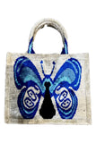 Wolf and Willa Large Butterfly Tote Ikat Handles;Silk Velvet Hand Sewn Tote bag;One-of-a-kind tote bag;Wolf and Willa Tote Bags;