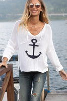 Wooden Ships Anchor V Cotton Style K52C2W432 in Breaker White With Darkest Indigo; 