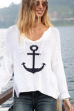 Wooden Ships Anchor V Cotton Style K52C2W432 in Breaker White With Darkest Indigo; 