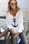 Wooden Ships Anchor V Cotton Style K52C2W432 in Breaker White With Darkest Indigo; 