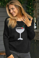 Wooden Ships Fete Crew Lightweight Sweater Style K53YPE4W181 in Black; Holiday Cocktail Sweater; Wooden Ships Christmas Cocktail Sweater
