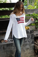 Wooden Ships Flag Crew Cotton Style K50C2W438 in Breaker White;Flag Sweater;White Flag sweater;Summer Holiday Sweater;Wooden Ships Sweater