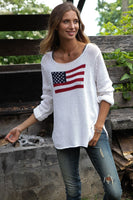 Wooden Ships Flag Crew Cotton Style K50C2W438 in Breaker White;Flag Sweater;White Flag sweater;Summer Holiday Sweater;Wooden Ships Sweater