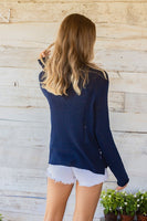 Wooden Ships Flag Distressed Crew COtton Style K50C2W847 in Darkest Indigo;Flag Sweater;Blue Flag Sweater