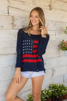 Wooden Ships Flag Distressed Crew COtton Style K50C2W847 in Darkest Indigo;Flag Sweater;Blue Flag Sweater