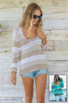 Wooden Ships Kenzie Stripe V Cotton Style K50C3W834 in Sea Sage Stripe and in Khaki Stripe; 