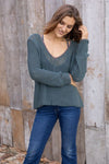 Wooden Ships Knits Maui Tipped Chunky V Cotton Style K55C8W334 in Winter Green with Dark Dusk; 