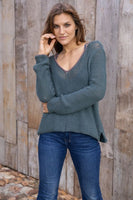 Wooden Ships Knits Maui Tipped Chunky V Cotton Style K55C8W334 in Winter Green with Dark Dusk; 