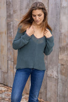 Wooden Ships Knits Maui Tipped Chunky V Cotton Style K55C8W334 in Winter Green with Dark Dusk; 
