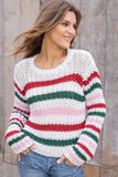 Wooden Ships Knits NORTH POLE STRIPED CREW COTTON Style K55C1W617 in Breaker White Stripe; Striped Cozy Holiday / Winter Sweater