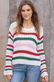 Wooden Ships Knits NORTH POLE STRIPED CREW COTTON Style K55C1W617 in Breaker White Stripe; Striped Cozy Holiday / Winter Sweater