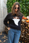 Wooden Ships Knits Sweet Ghost Crew Chunky Style K55YE2W487 in Black;Fun Halloween Sweater;Cute Halloween Sweater; 