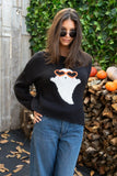 Wooden Ships Knits Sweet Ghost Crew Chunky Style K55YE2W487 in Black;Fun Halloween Sweater;Cute Halloween Sweater; 