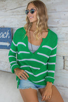 Wooden Ships Margot Stripe Top Style K52C3W835 in Emerald Vine and Breaker White; 