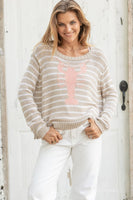 Wooden Ships Striped Lobster Roll Crew Style K54CPE9W426 in Khaki Breaker White Stripe; 