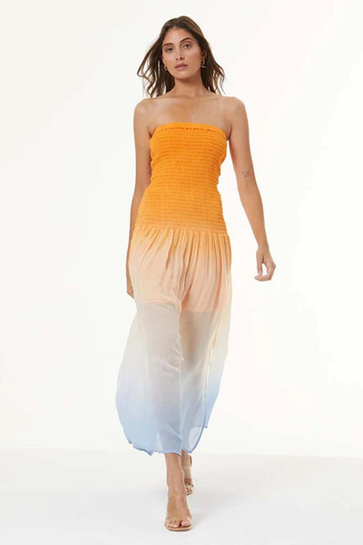 YFB Clothing Brenen Midi Dress Style 31096CH in Kumquat Ombre;strapless Orange Ombre Chiffon Midi Dress