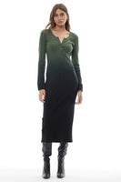 YFB Clothing Leo Dress Style 3953RB in Darf Forest Ombre;Dark Green Ombre Ribbed Dress; 