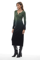 YFB Clothing Leo Dress Style 3953RB in Darf Forest Ombre;Dark Green Ombre Ribbed Dress; 