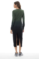 YFB Clothing Leo Dress Style 3953RB in Darf Forest Ombre;Dark Green Ombre Ribbed Dress; 
