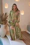Z L Europe Clothing Papillon Pants Style 34160105 in Green;Green Printed floral flowy wide Leg Summer Pant; 