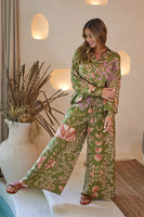 Z L Europe Clothing Papillon Pants Style 34160105 in Green;Green Printed floral flowy wide Leg Summer Pant; 