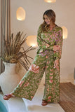 Z L Europe Clothing Papillon Pants Style 34160105 in Green;Green Printed floral flowy wide Leg Summer Pant; 