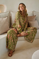 Z L Europe Clothing Papillon Pants Style 34160105 in Green; Green Printed floral flowy wide Leg Summer Pant; 
