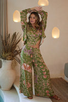 Z L Europe Clothing Papillon Pants Style 34160105 in Green; Green Printed floral flowy wide Leg Summer Pant; 