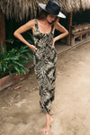 Z SUpply Clothing Melbourne Sandy Bay Palm Dress Style ZD242480 Blk in Black Palm Print;Black Tropical Palm Print DRess;Summer Palm Leaf Printed Dress; 