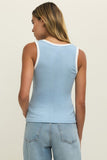 z supply clothing Sirena Color Block Tank Top Style ZT261476 CST Light Blue Ribbed Layered Look Tank Top