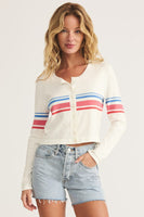 Z Supply Clothing Active Studio Cardigan Style ZVW252594S WHT in White;Lightweight Active Style Cardigan; Spring Cardigan; Striped Lightweight Spring Summer Cardigan; 4th of July Style; Spring Cardigan