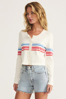 Z Supply Clothing Active Studio Cardigan Style ZVW252594S WHT in White;Lightweight Active Style Cardigan; Spring Cardigan; Striped Lightweight Spring Summer Cardigan; 4th of July Style; Spring Cardigan